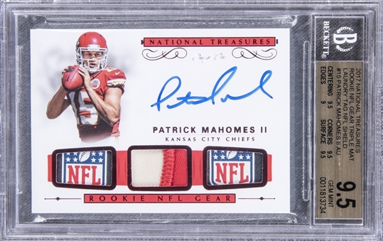 2017 National Treasures "Rookie NFL Gear" RPA #15 Patrick Mahomes Signed NFL Shield Patch Rookie Card (#1/1) – BGS GEM MINT 9.5/BGS 10